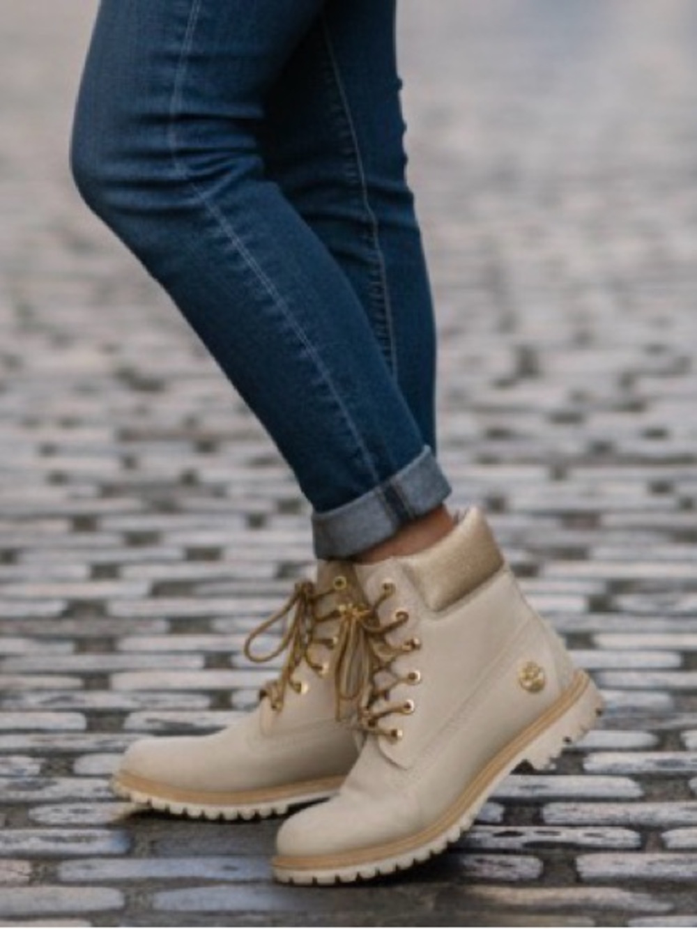 Timberland 6" Premium Waterproof Boots White Gold Metallic Accent Women Size 6.5